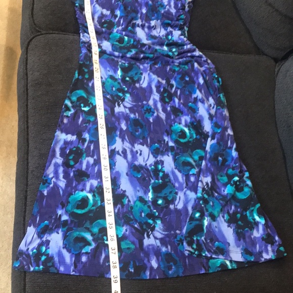 Enfocus Studio Purple Floral Ruched Waist/Shoulder Fit & Flare Midi Dress-Size 8 - Picture 12 of 13